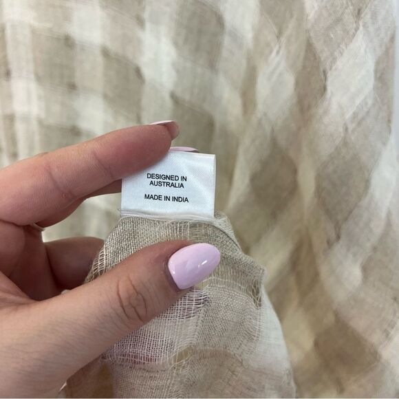 Lula Soul Linen Checkered Lightweight V-neck Poncho with fringe Size Medium - Picture 13 of 15